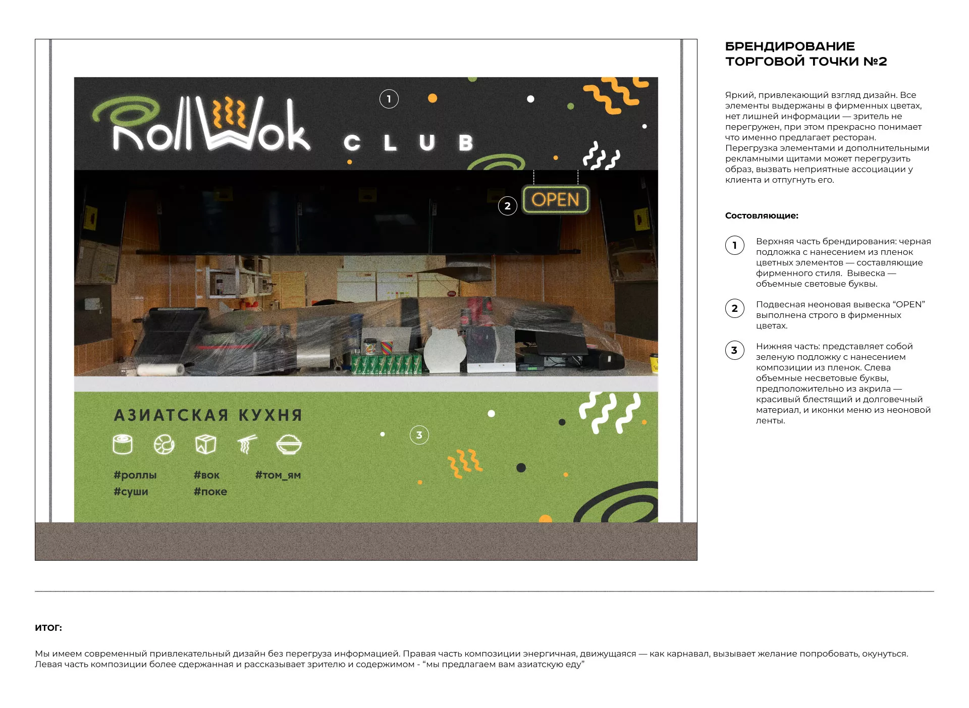 Брендирование торговых точек суши-бара «Roll Wok Club» в Клине