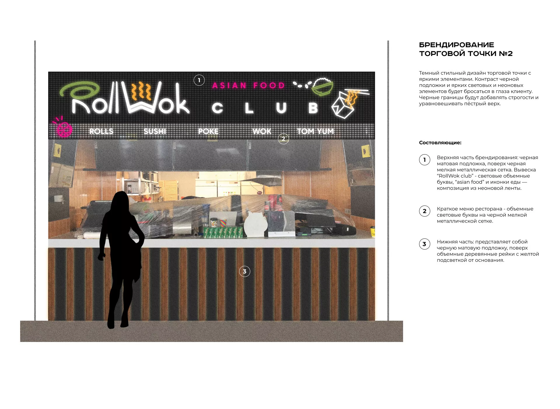 Брендирование торговых точек суши-бара «Roll Wok Club» в Клине