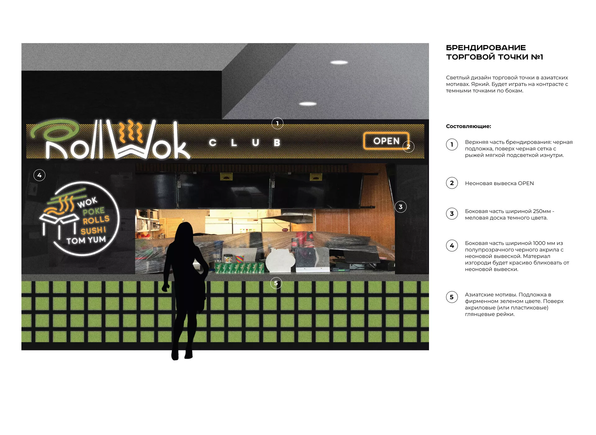 Брендирование торговых точек суши-бара «Roll Wok Club» в Клине